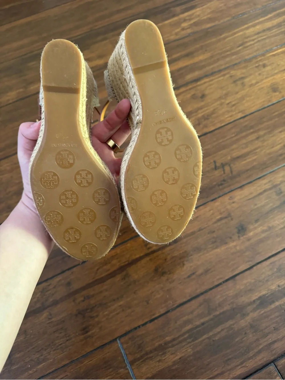 Tory Burch Neutral Beige Knotted Espadrille Wedge Sandals